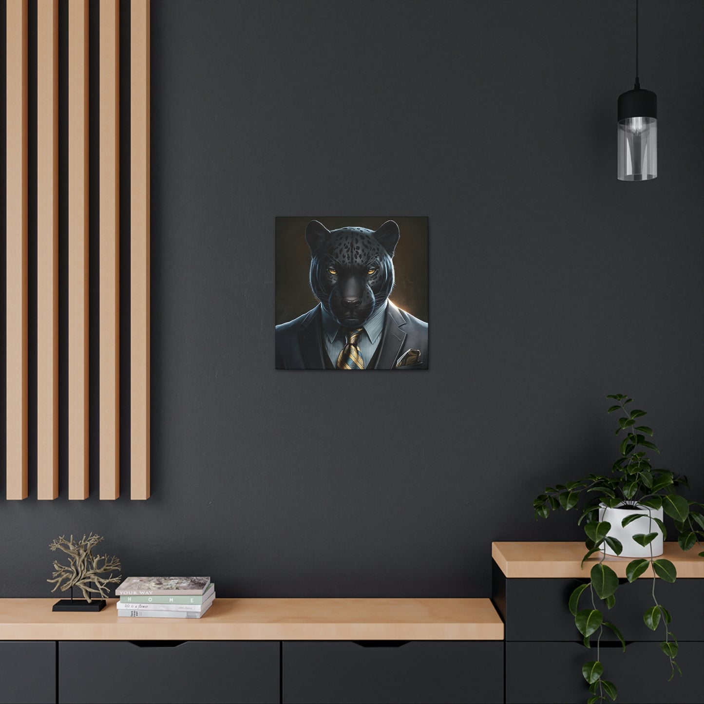 Black Panther in Boss Suit Canvas Portrait, Living Room Animal Portrait Wall Art, Black Panther Animal Painting, Panther Lover gift
