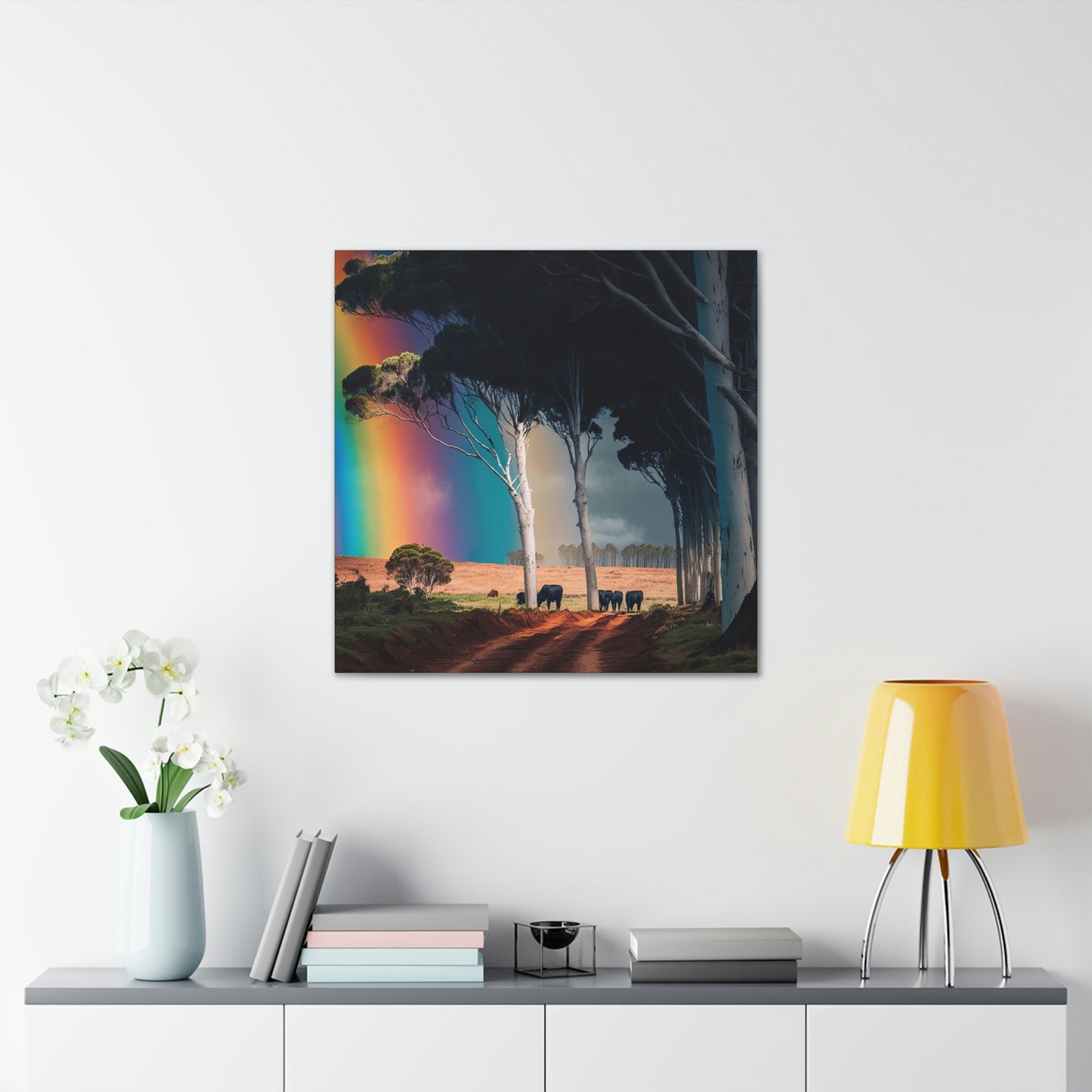 Farmhouse Wall Decor, Cattle Canvas Wall Art, Original Canvas Wall Art Print, Tree Painting Print, Cow Art Print on Canvas
