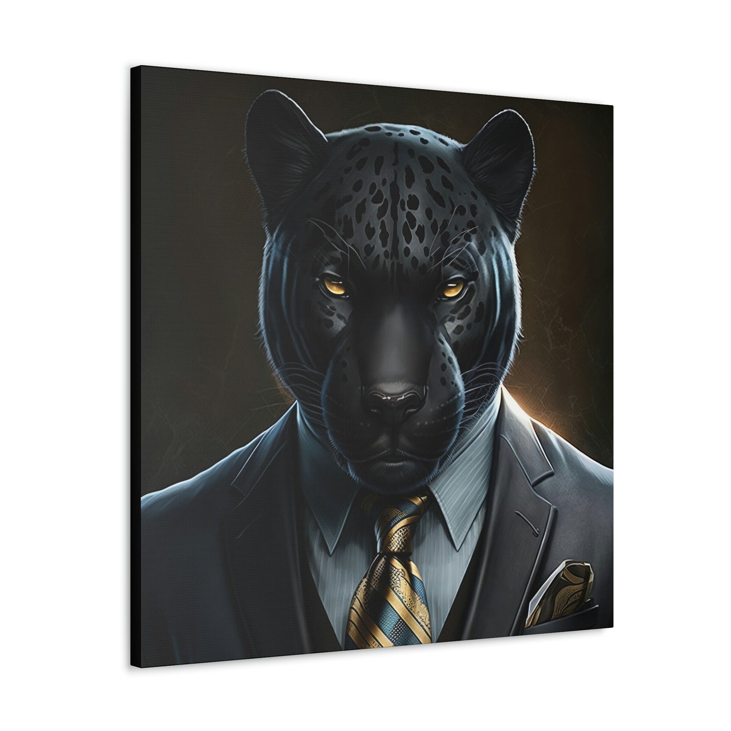 Black Panther in Boss Suit Canvas Portrait, Living Room Animal Portrait Wall Art, Black Panther Animal Painting, Panther Lover gift