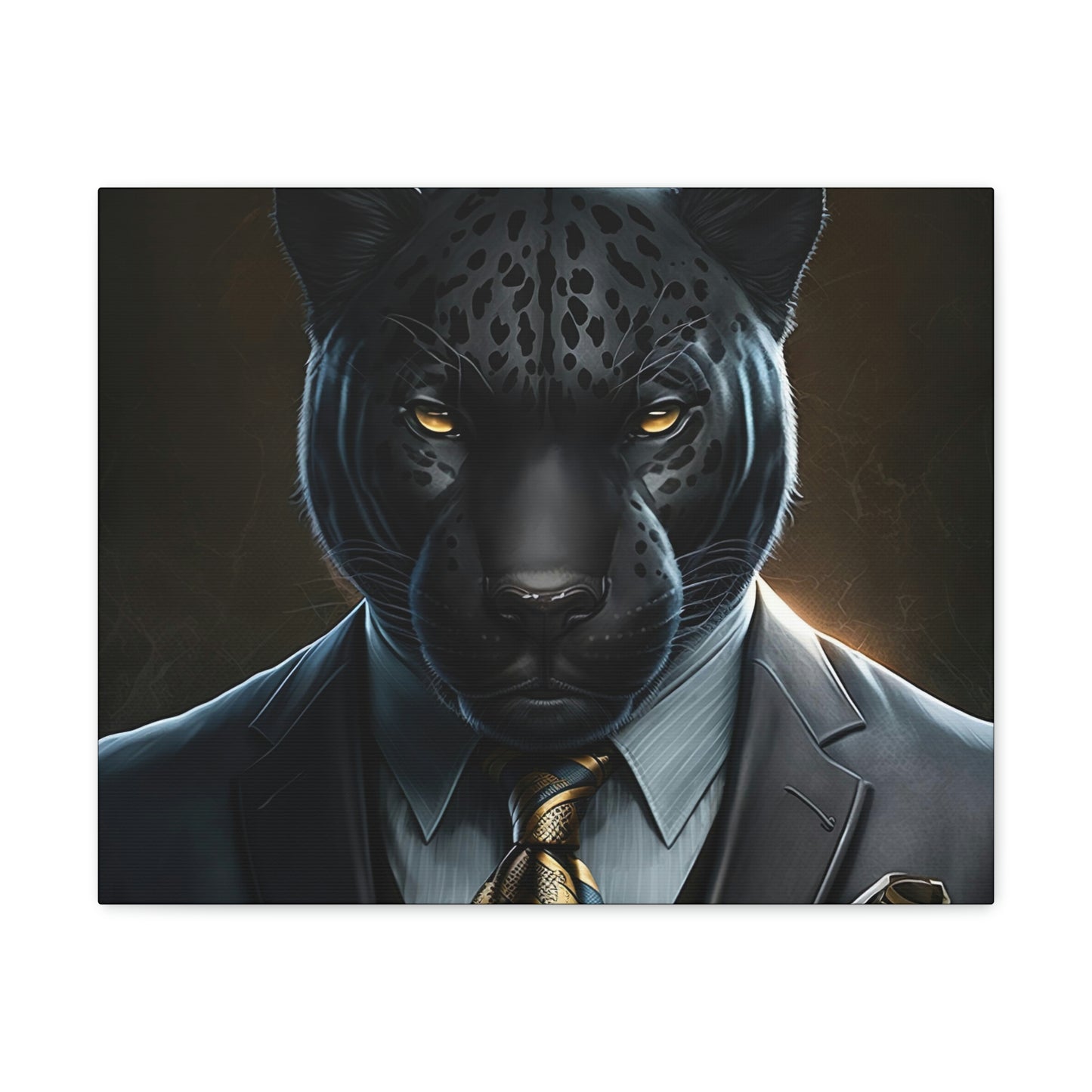 Black Panther in Boss Suit Canvas Portrait, Living Room Animal Portrait Wall Art, Black Panther Animal Painting, Panther Lover gift