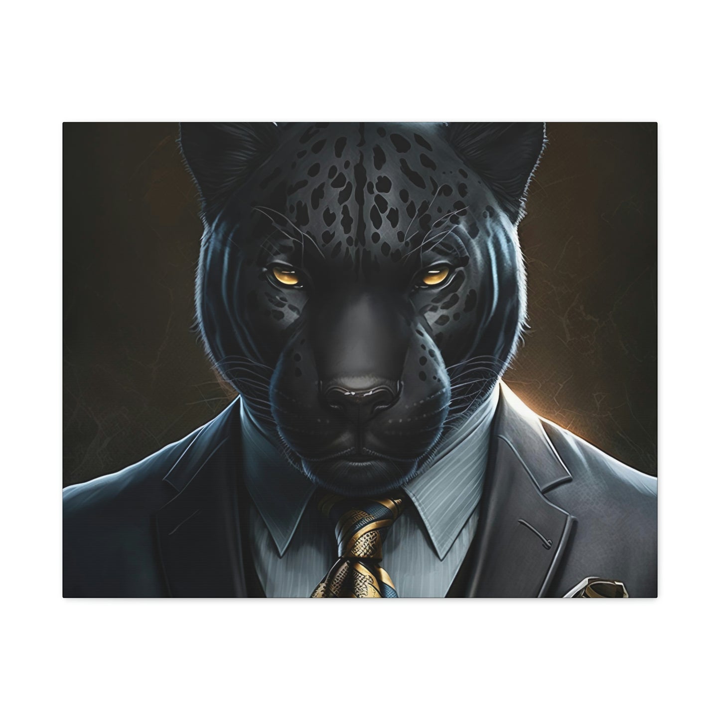 Black Panther in Boss Suit Canvas Portrait, Living Room Animal Portrait Wall Art, Black Panther Animal Painting, Panther Lover gift