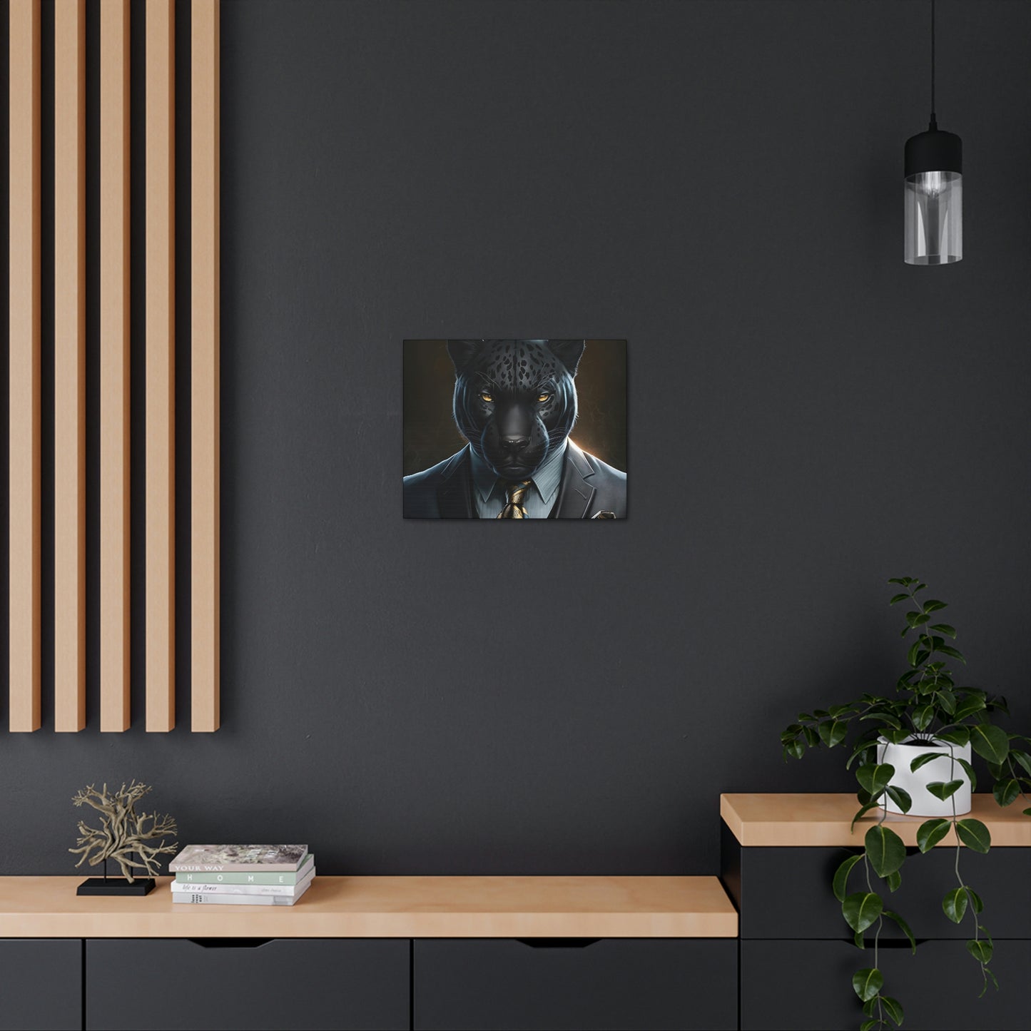 Black Panther in Boss Suit Canvas Portrait, Living Room Animal Portrait Wall Art, Black Panther Animal Painting, Panther Lover gift