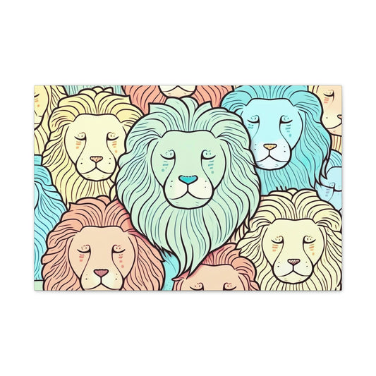 Lions Pastel Canvas Wall Art, Jungle Wall Art, Fun, Animal Art Print, Colourful Poster, Quirky Animal Wall Art