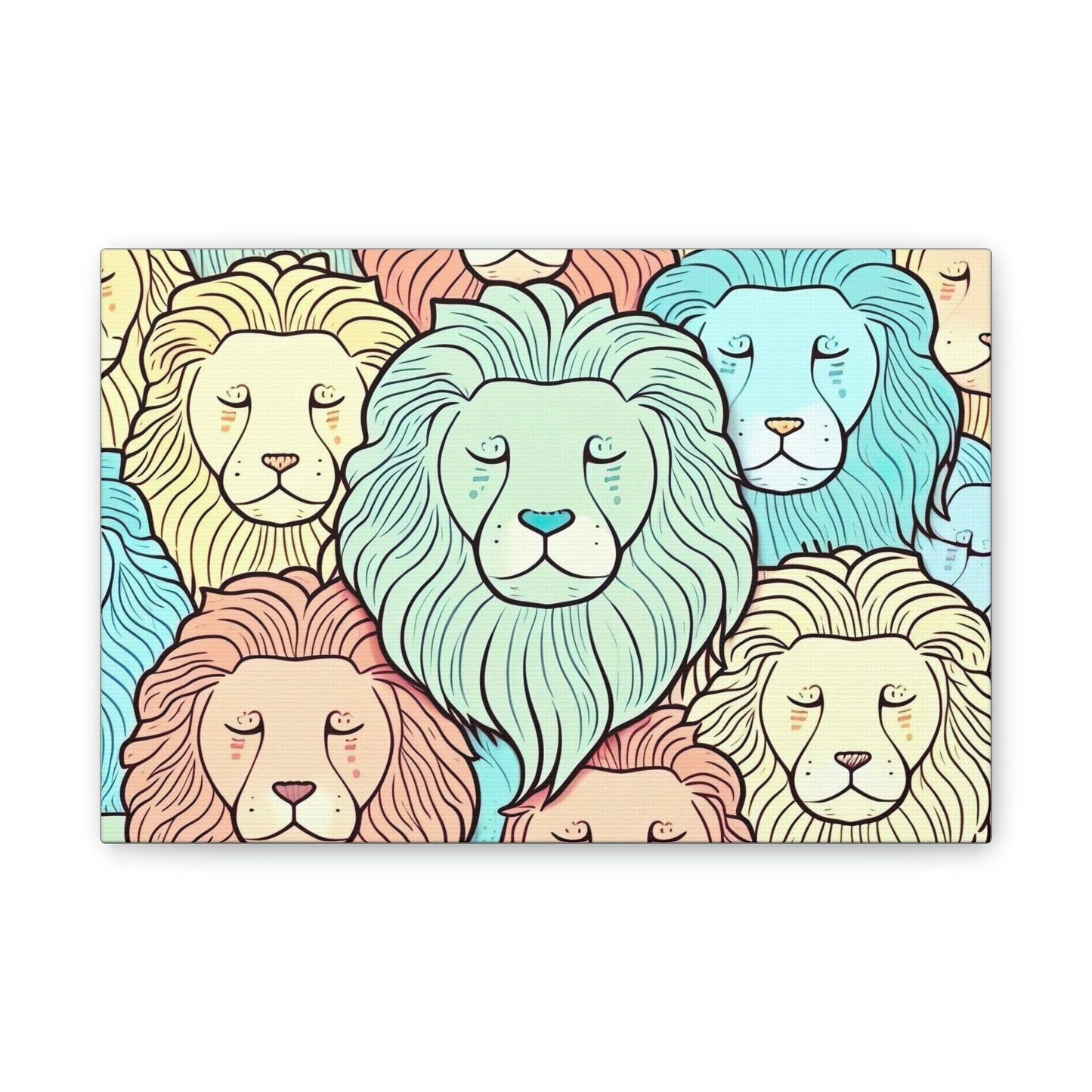 Lions Pastel Canvas Wall Art, Jungle Wall Art, Fun, Animal Art Print, Colourful Poster, Quirky Animal Wall Art