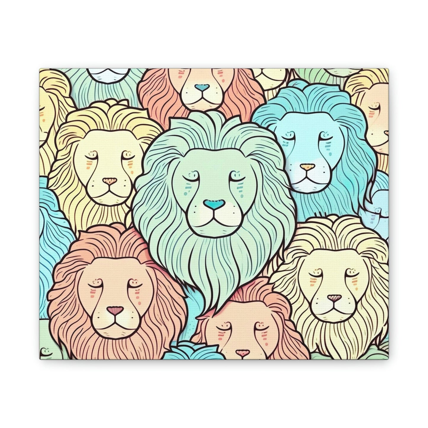 Lions Pastel Canvas Wall Art, Jungle Wall Art, Fun, Animal Art Print, Colourful Poster, Quirky Animal Wall Art