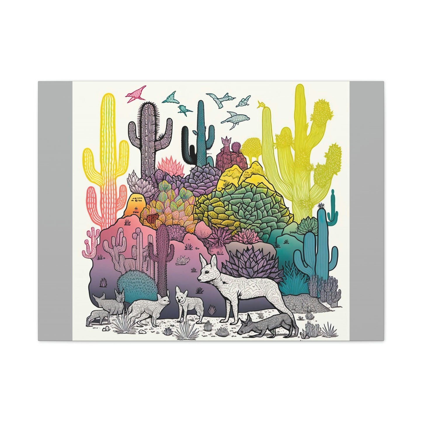 Coyote Art Print, Cactus Art Print, Nature Wall Art, Wildlife Art, Animal Wall Decor, Gallery Wall Prints, Animal Lover Gift