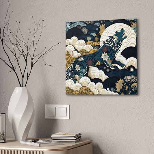 Howling Wolf Moon Wall Art, Wildlife Art Animal Wall Decor, Floral Decor Wolf Wall Art, Nature Canvas Wall Art, Housewarming Gift