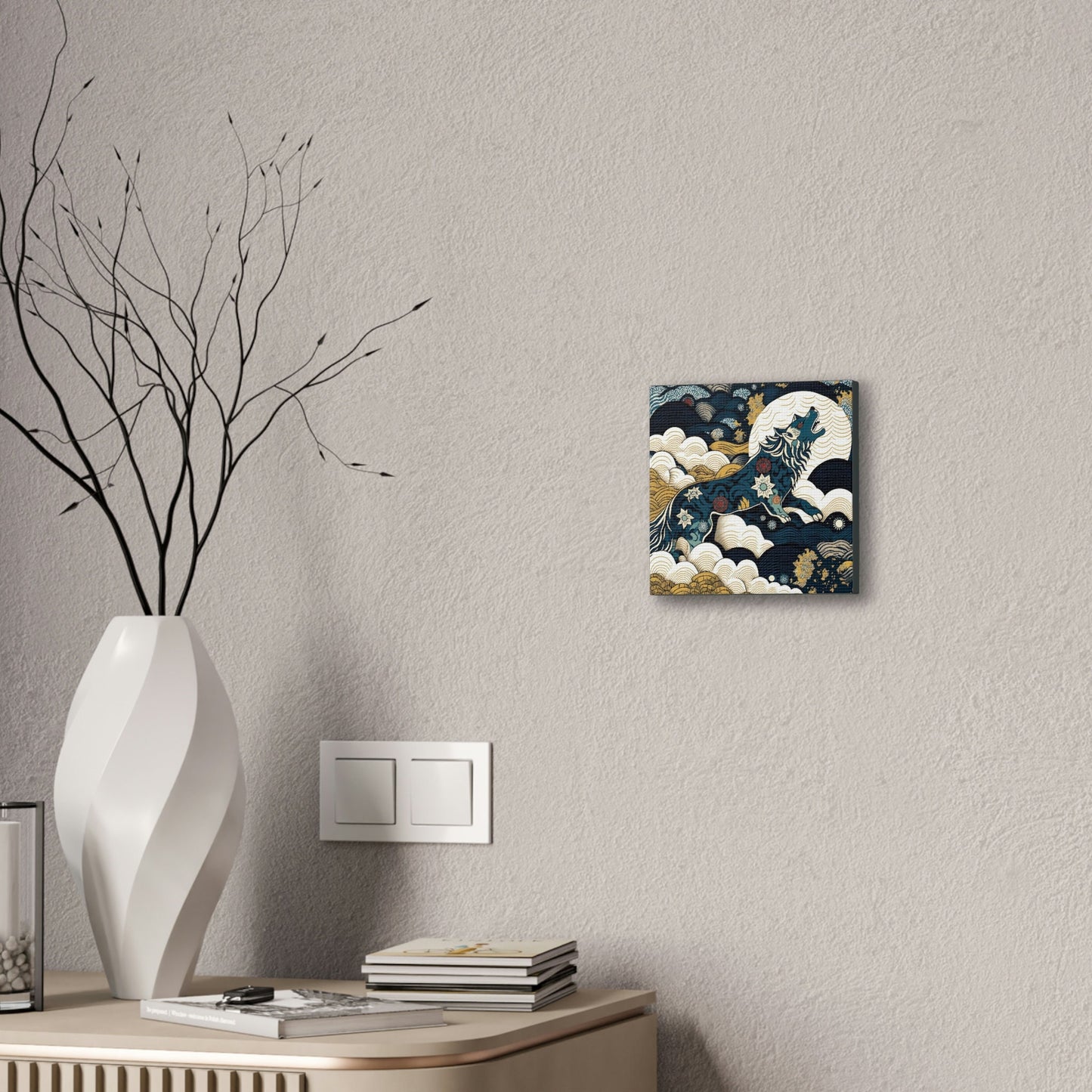 Howling Wolf Moon Wall Art, Wildlife Art Animal Wall Decor, Floral Decor Wolf Wall Art, Nature Canvas Wall Art, Housewarming Gift