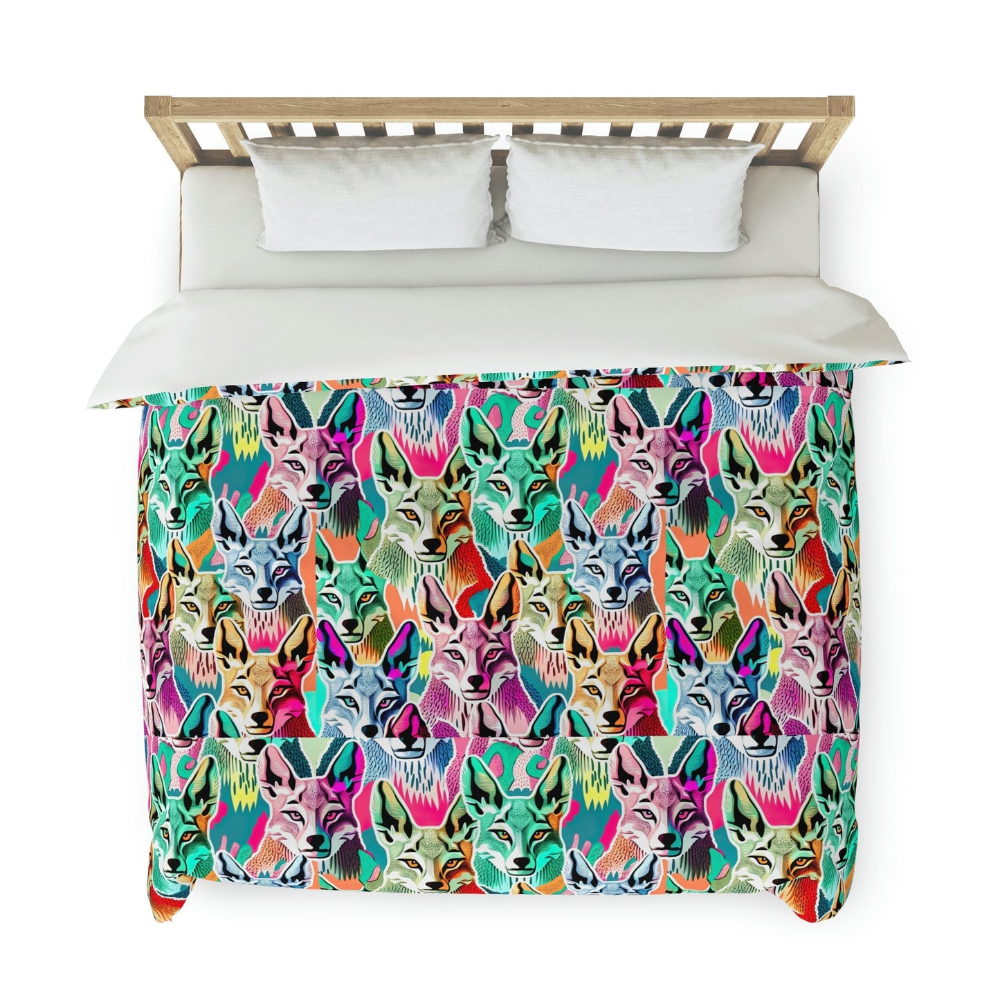 Coyote Colorful Duvet Cover, Wolf Printed Duvet Cover, Animal King Size Duvet, Designer Duvet Cover, Animal Lover Gift
