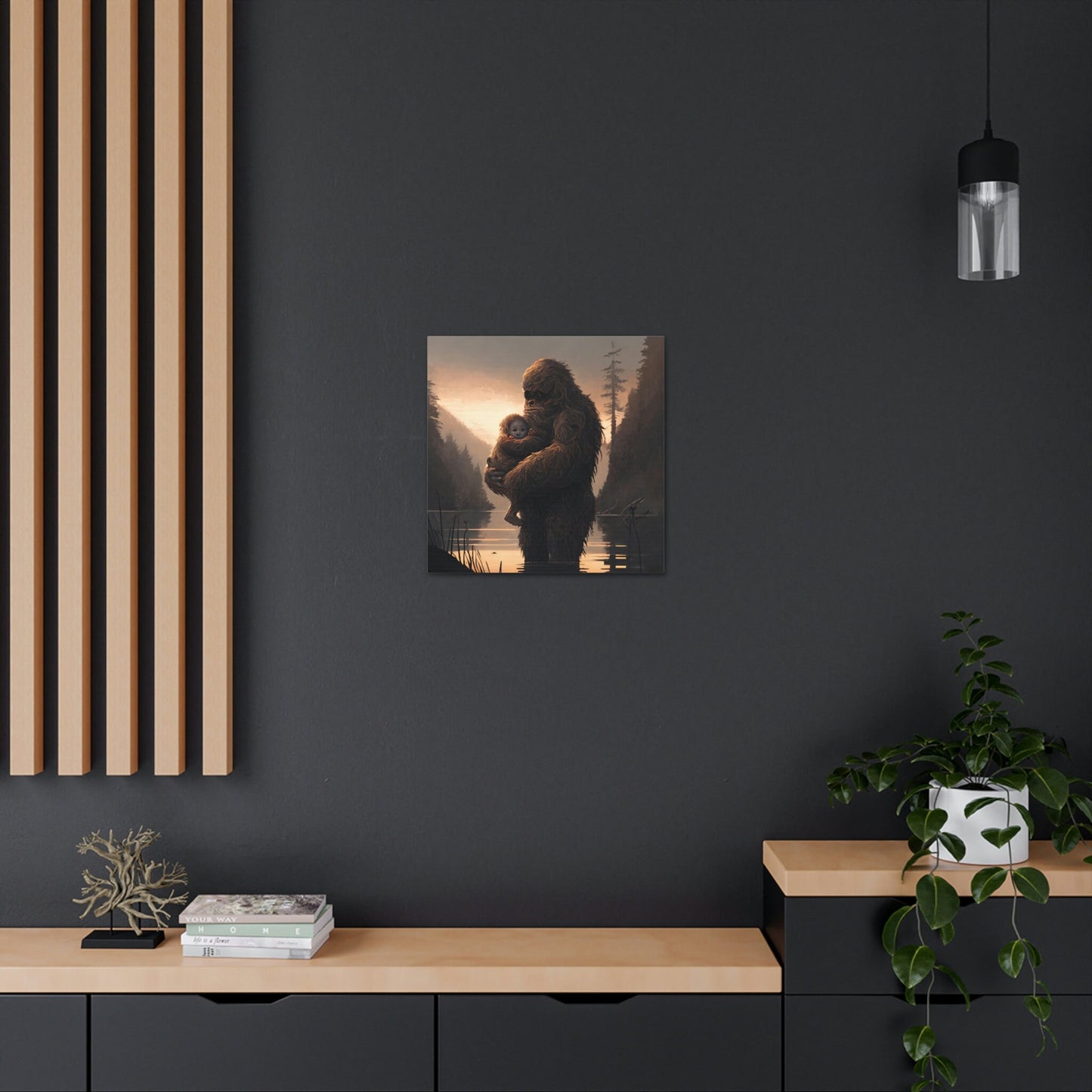 Sasquatch Mother and Child Wildlife Art, Sasquatch Bigfoot Canvas Wall Art, Sunset Animal Wall Art, Bigfoot Gift for Animal Lover