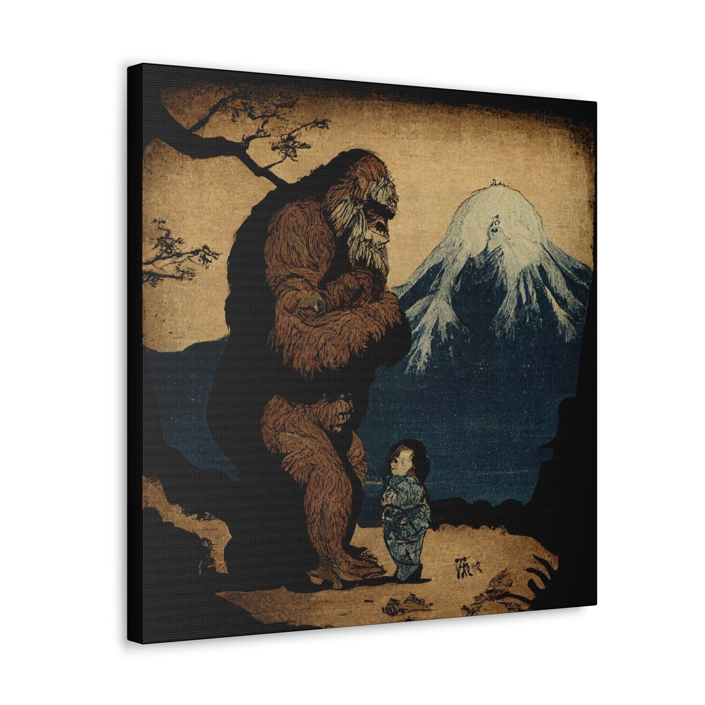 Sasquatch Meeting Child Canvas Art Print, Animal Art Print, Sasquatch Bigfoot Decal, Retro Wall Art, Inspirational Art