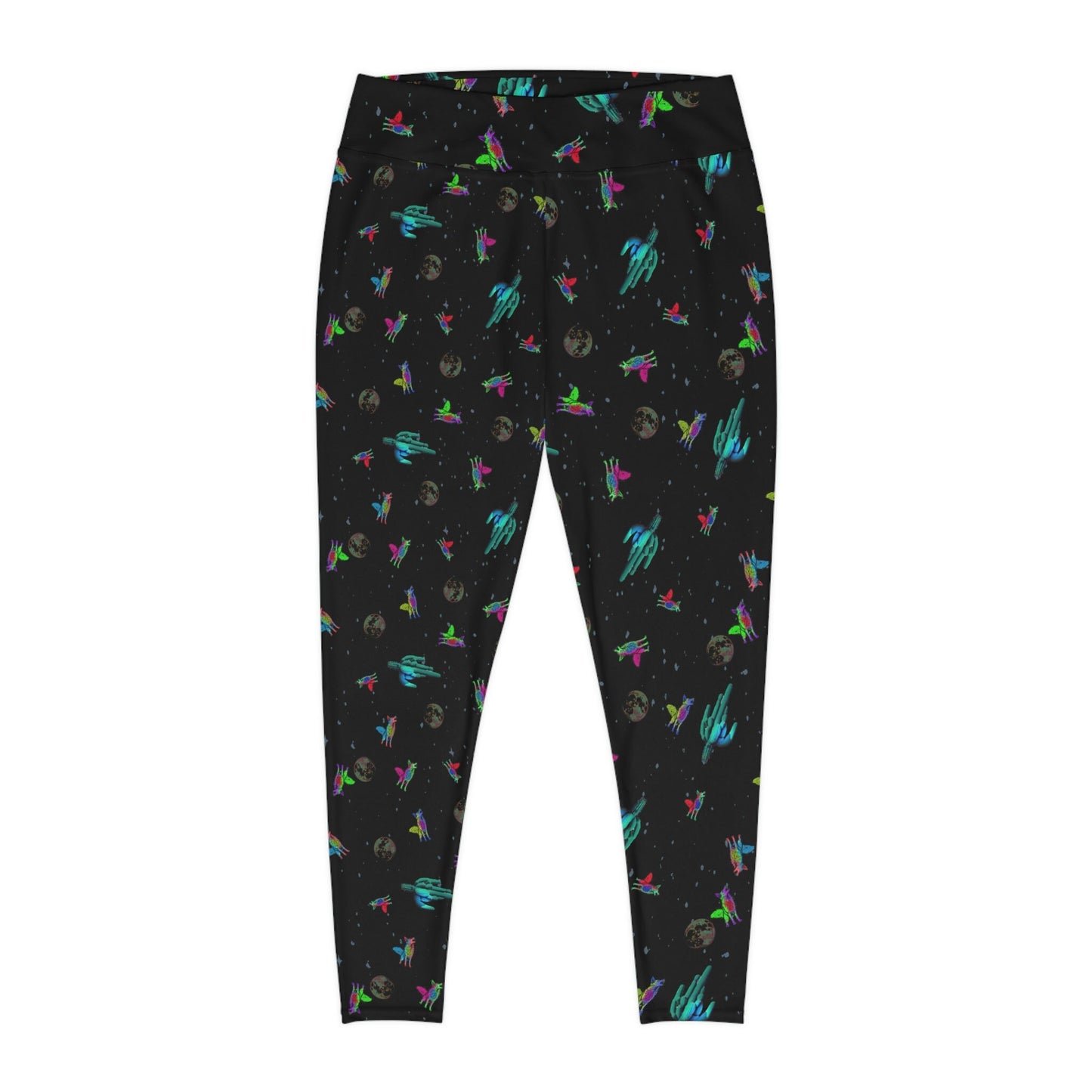 Coyote Space Cactus Spandex Leggings for Women, Wolf Howling Printed Leggings, Moon Leggings, Yoga Fitness Leggings