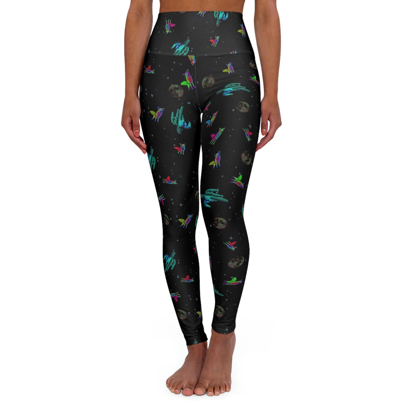 Coyote Space Cactus High Waist Leggings, Wolf Howling Printed Leggings, Moon Leggings, Yoga Fitness Leggings