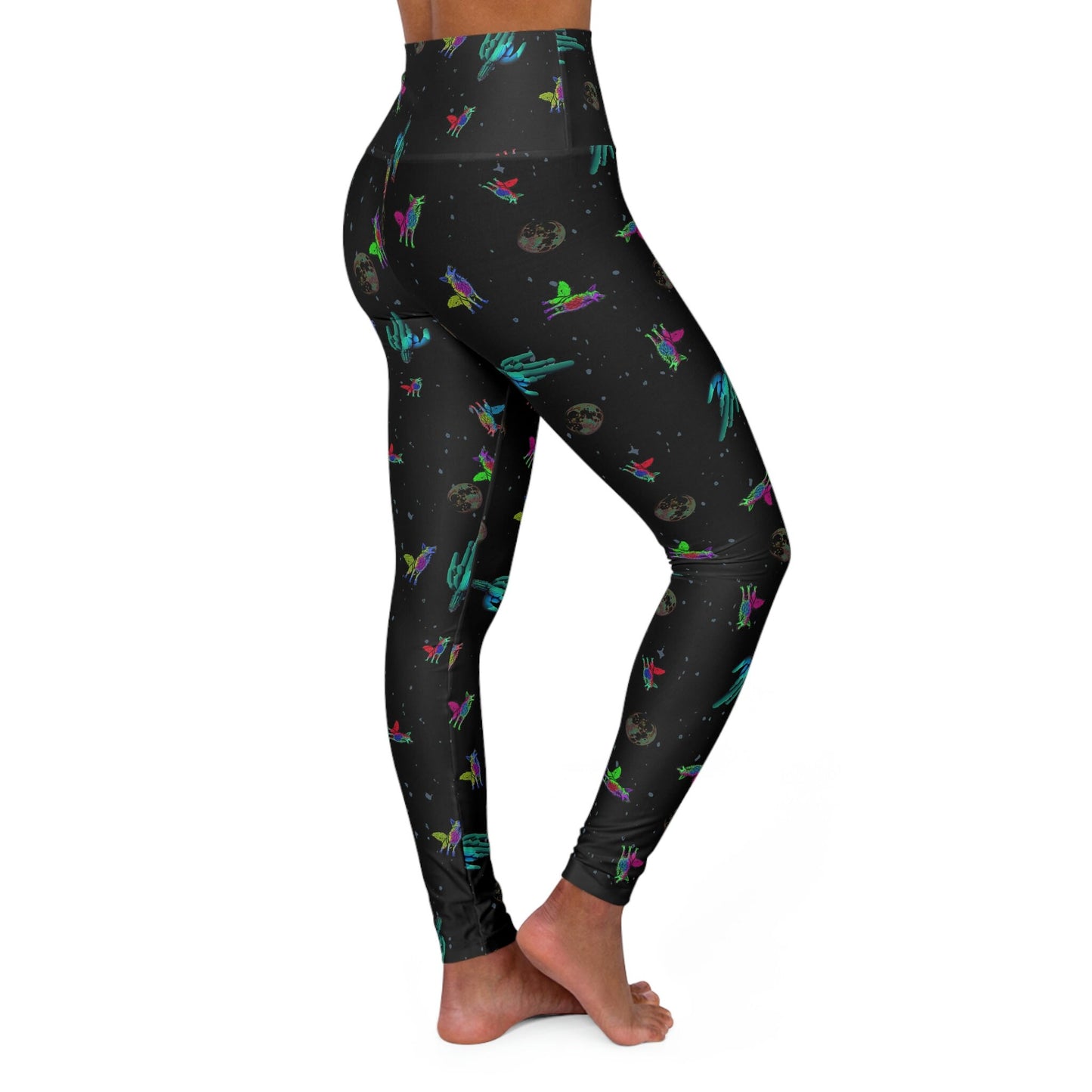 Coyote Space Cactus High Waist Leggings, Wolf Howling Printed Leggings, Moon Leggings, Yoga Fitness Leggings