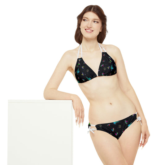 Coyote String Bikini Set, Space and Cactus Print Strappy Bikini Set, Girls Sexy Beach Bikini, Two Piece Animal Print Bikini