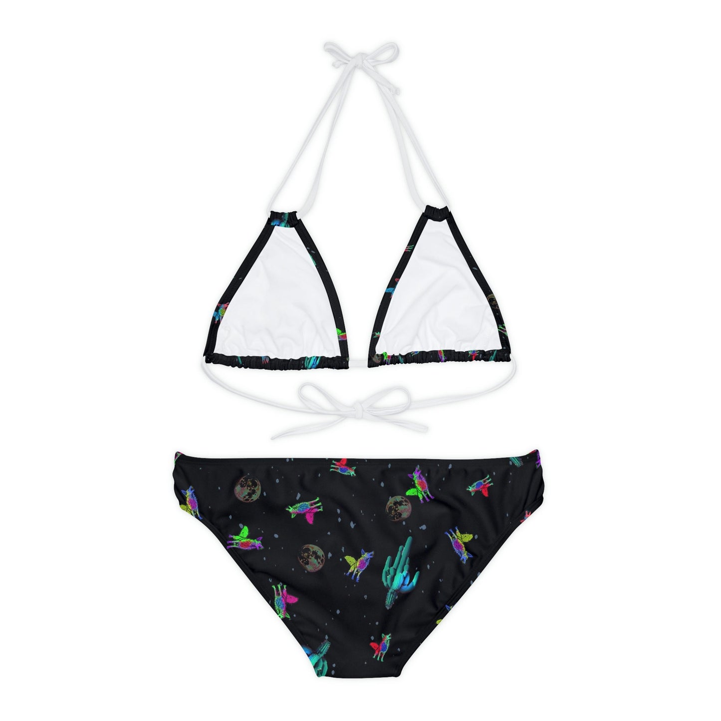 Coyote String Bikini Set, Space and Cactus Print Strappy Bikini Set, Girls Sexy Beach Bikini, Two Piece Animal Print Bikini