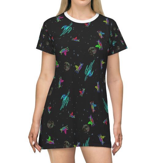Space Tshirt Dress, Coyote Animal Shirt Dress, Oversized Women Tshirt, Comfy Summer Clothing, Plus Size Dress