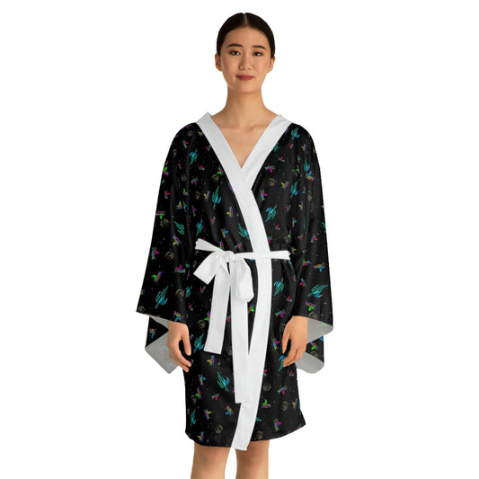 Coyote Long Sleeve Kimono Robe, Boho Kimono Robe Space Dress Women, Japanese Kimono Robe for Women, Plant Clothing
