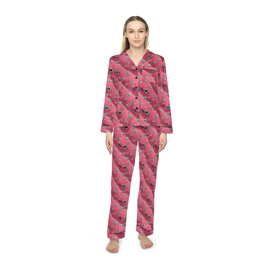 Pink Sea Shark Pajamas Set Women, Satin Pajamas, Shark Clothing Scuba Shirt, Pjs for Women Clothing Set, Night Wear