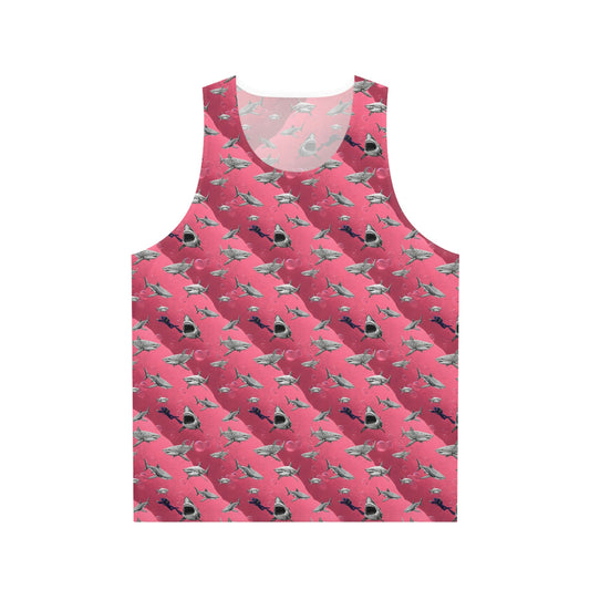 Pink Sea Shark Tank Top, Scuba Diving Muscle Shirt, Summer Workout Tank Top, Pink Fitness Shirt, Sleeveless Shirt, Gym Top