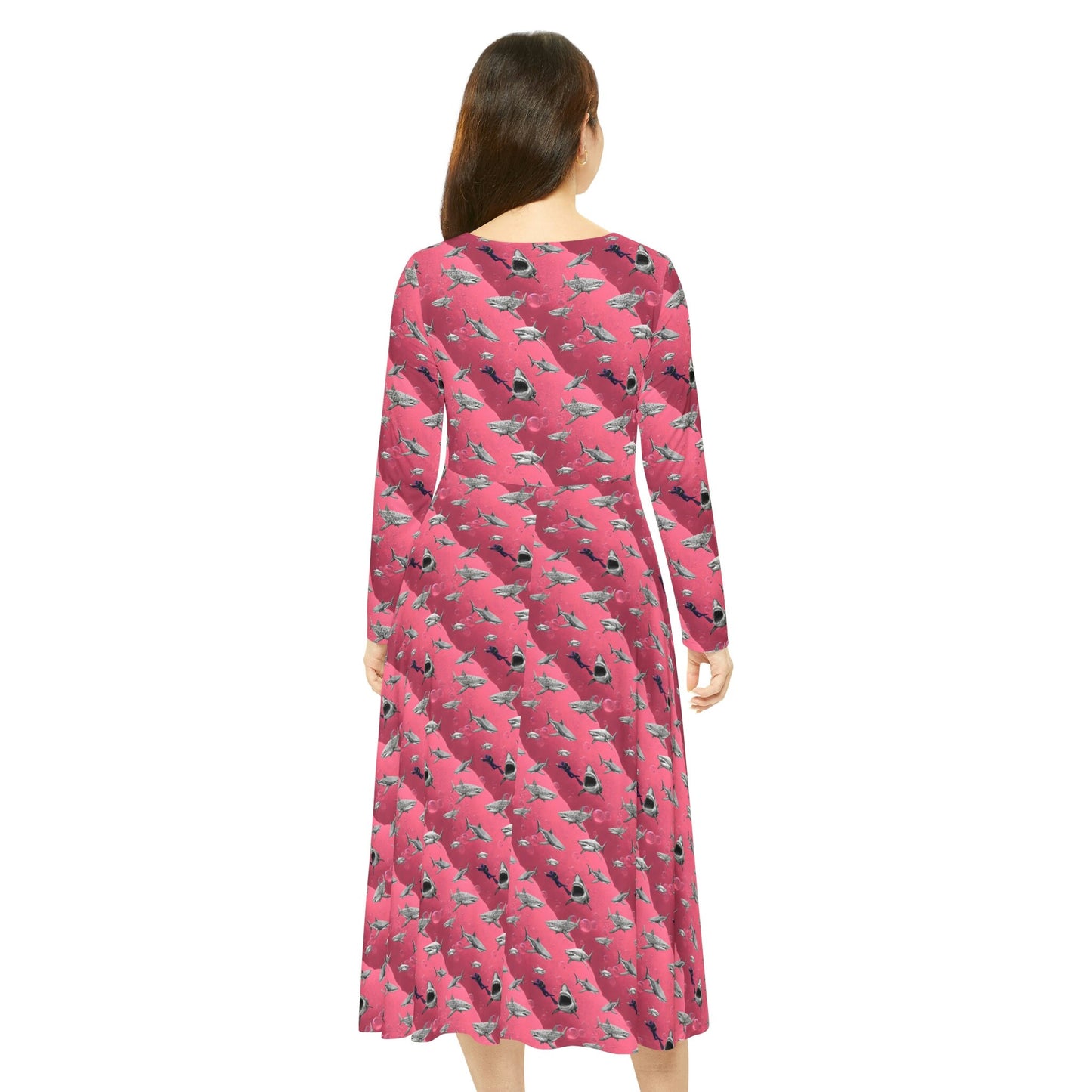 Shark Pink Sea Scuba Women's Long Sleeve Dance Dress