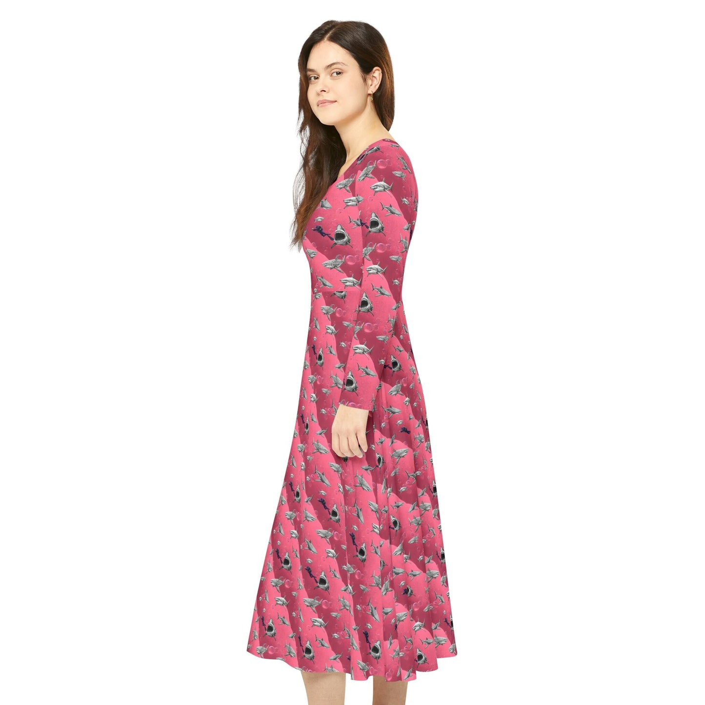 Shark Pink Sea Scuba Women's Long Sleeve Dance Dress