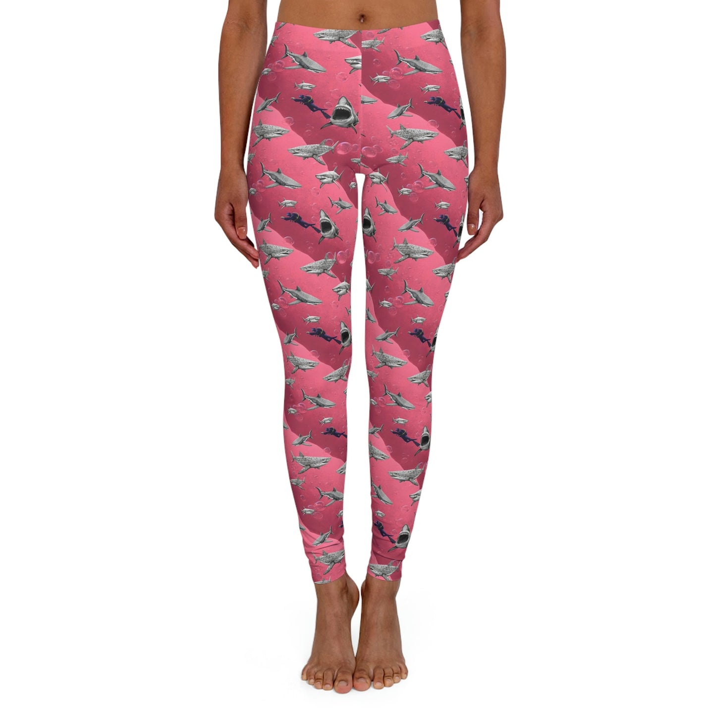 Shark Pink Sea Scuba Spandex Leggings for Women, Printed Swim Leggings, Yoga Leggings, Fitness Leggings, Gym Leggings