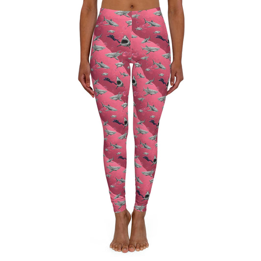 Shark Pink Sea Scuba Spandex Leggings for Women, Printed Swim Leggings, Yoga Leggings, Fitness Leggings, Gym Leggings