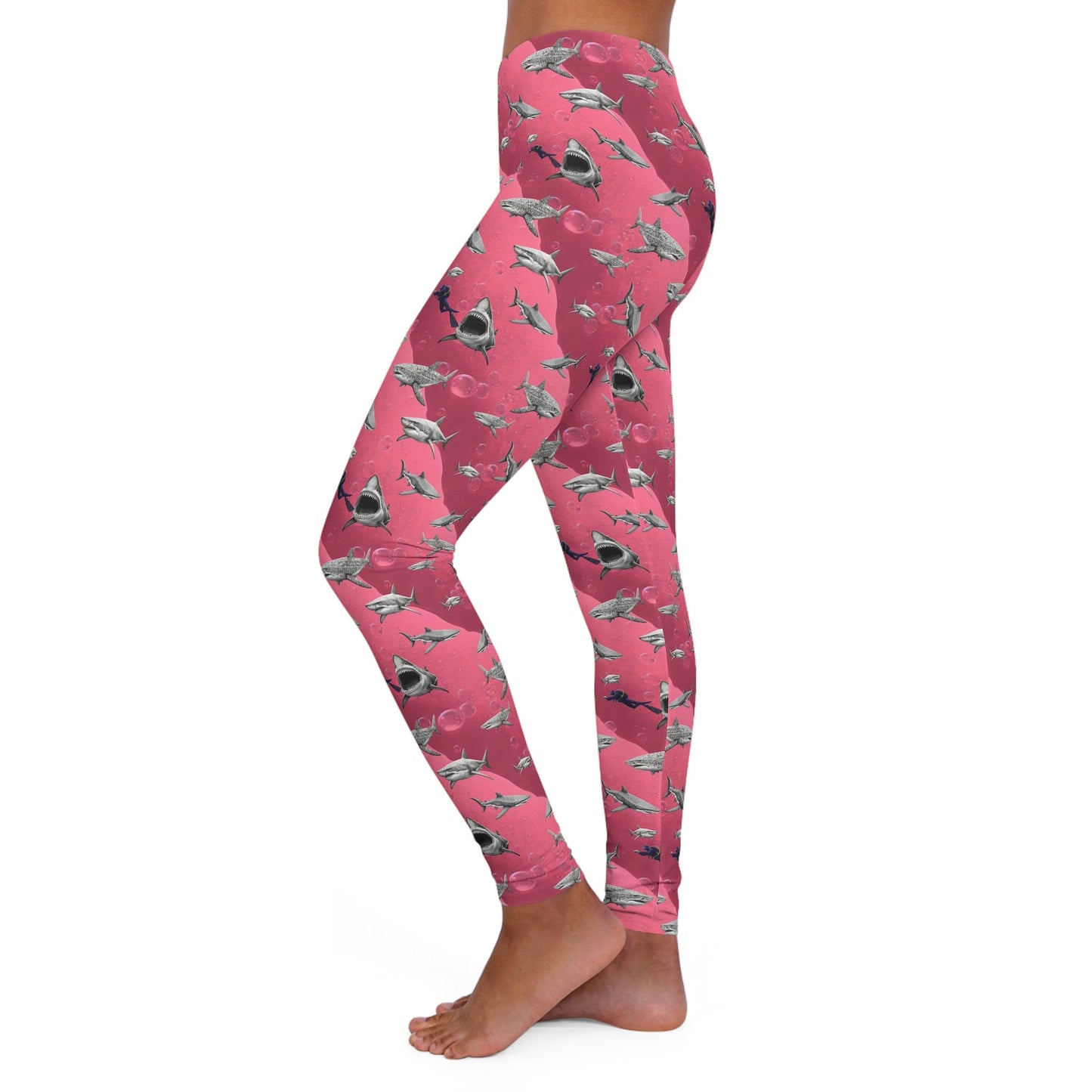 Shark Pink Sea Scuba Spandex Leggings for Women, Printed Swim Leggings, Yoga Leggings, Fitness Leggings, Gym Leggings