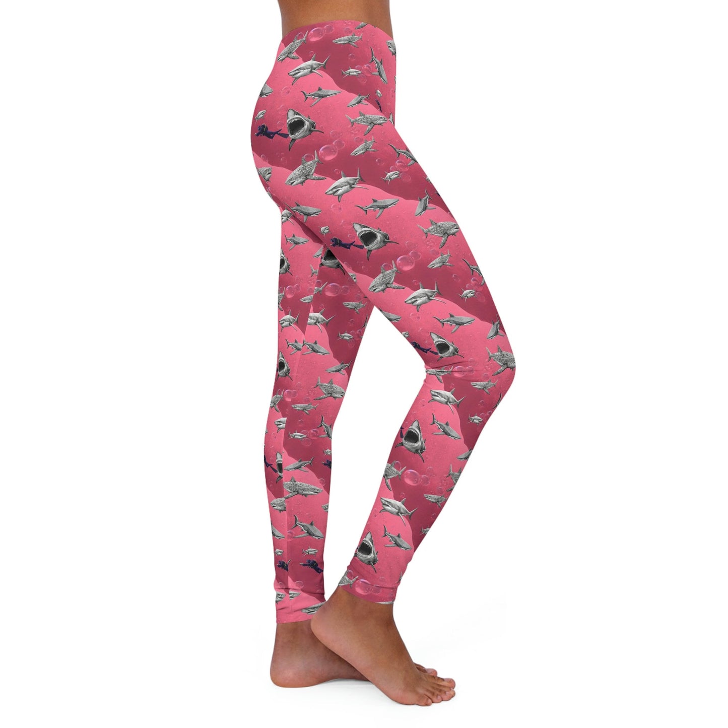 Shark Pink Sea Scuba Spandex Leggings for Women, Printed Swim Leggings, Yoga Leggings, Fitness Leggings, Gym Leggings