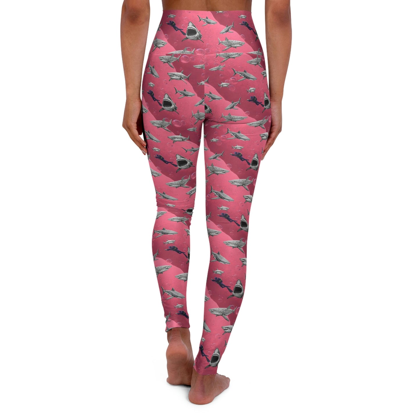Shark Pink Sea Scuba High Waist Leggings, Printed Swim Leggings, Yoga Leggings, Fitness Leggings, Gym Leggings