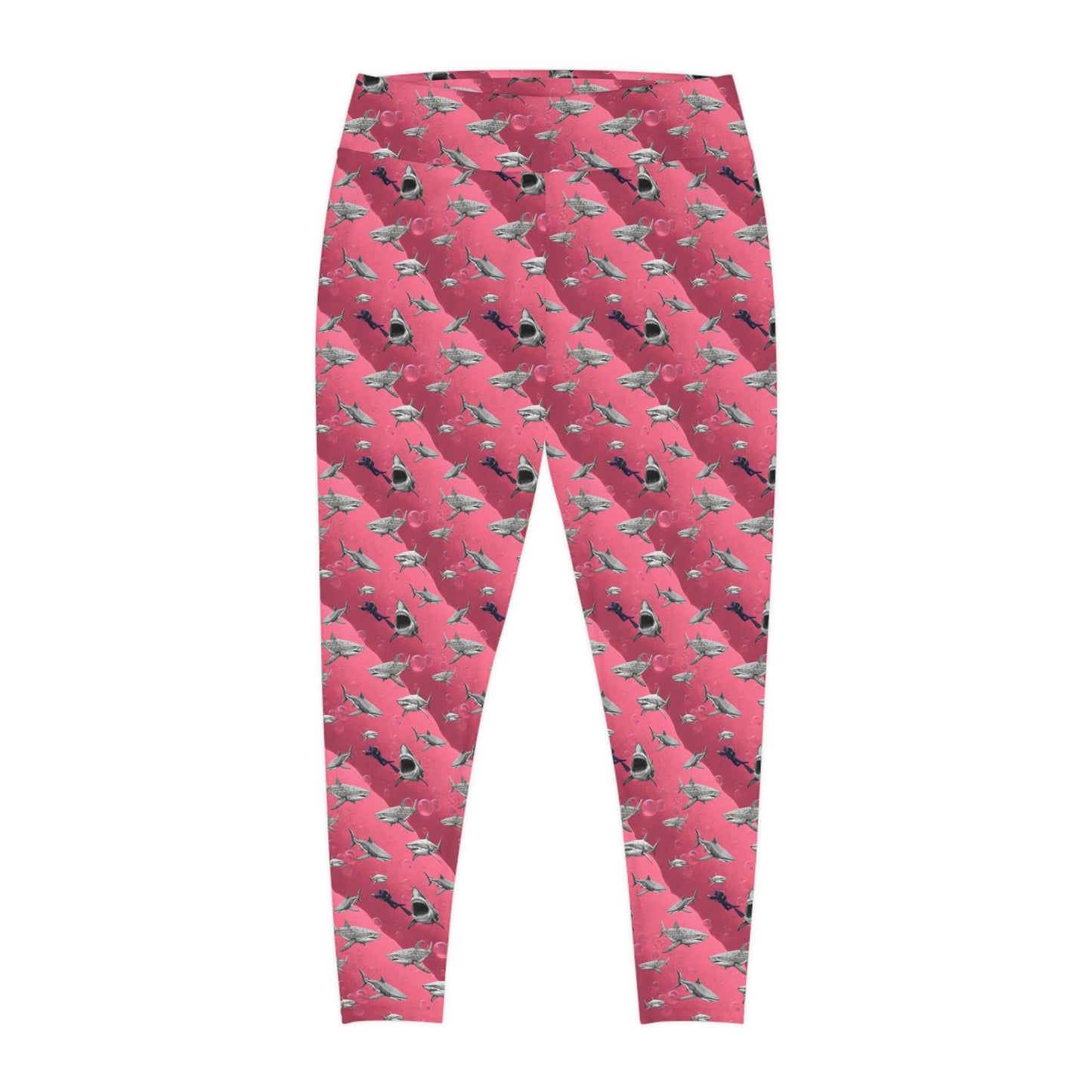 Shark Pink Sea Plus Size Leggings, Scuba Diving Printed Leggings, Swim Leggings, Yoga Fitness Leggings, Gym Leggings