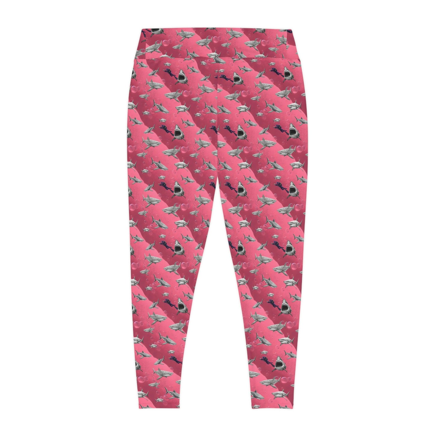 Shark Pink Sea Plus Size Leggings, Scuba Diving Printed Leggings, Swim Leggings, Yoga Fitness Leggings, Gym Leggings