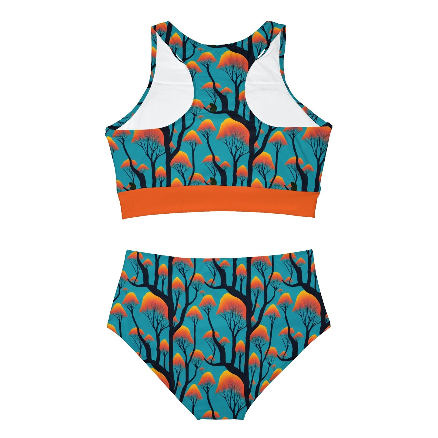 Ape Orange Sports Bikini, Two Piece Bikini Set, Forest Print Sexy Bikini, Sporty Bikini Set, Orange Bikini For Girls