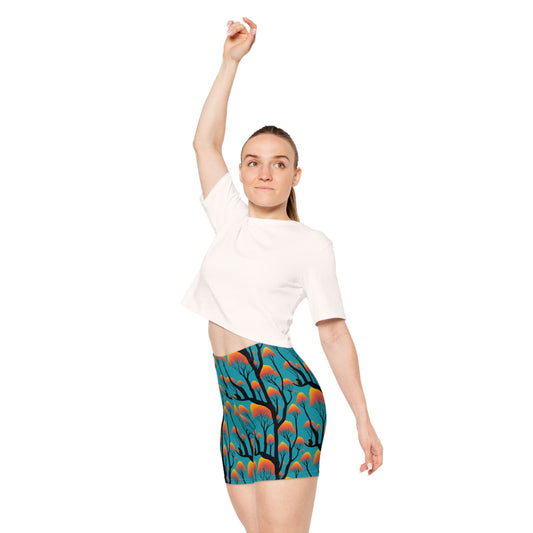 Ape Orange Forest Women Biker Shorts, Animal Clothing Graphic Shorts, Ape Clothing Gym Shorts, Sexy Booty Shorts