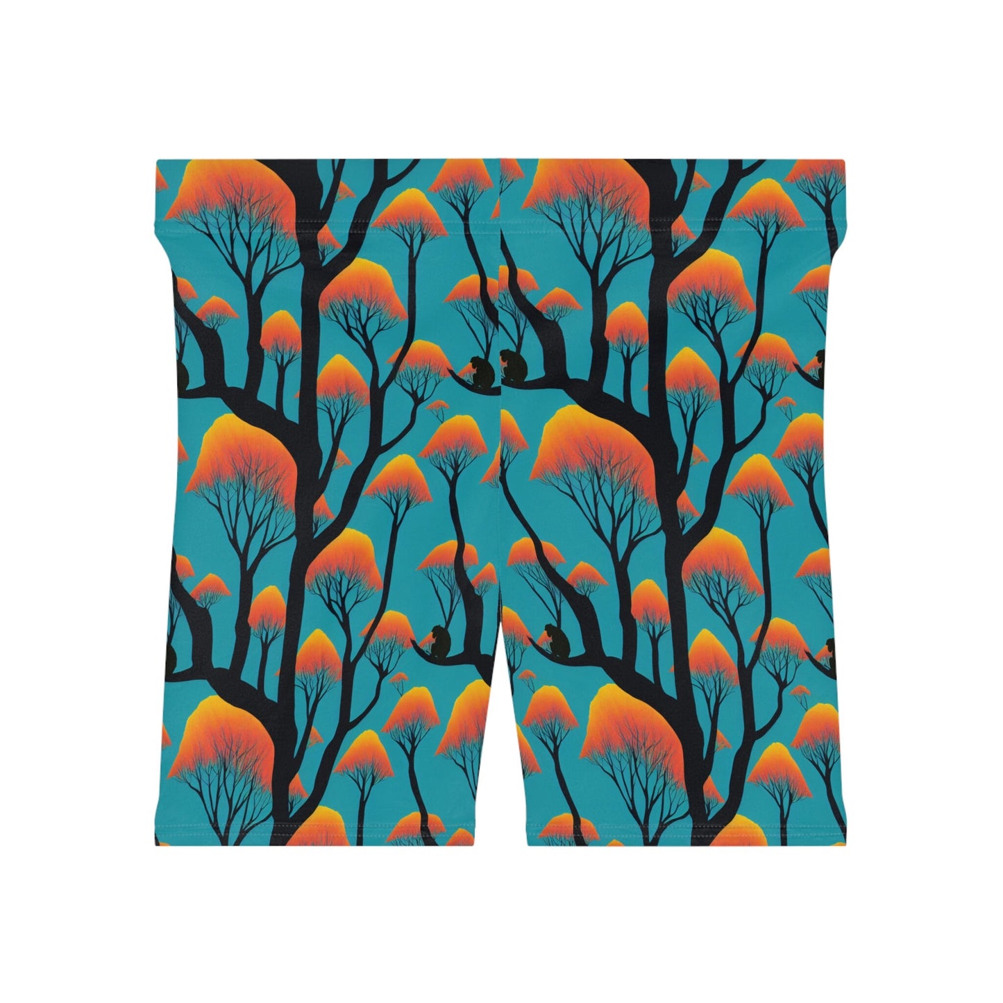 Ape Orange Forest Women Biker Shorts, Animal Clothing Graphic Shorts, Ape Clothing Gym Shorts, Sexy Booty Shorts