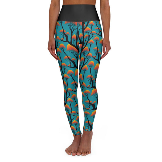 Orange Forest High Waist Leggings, Yoga Leggings, Printed Tree Leggings, Fitness Leggings for Women, Gym Leggings