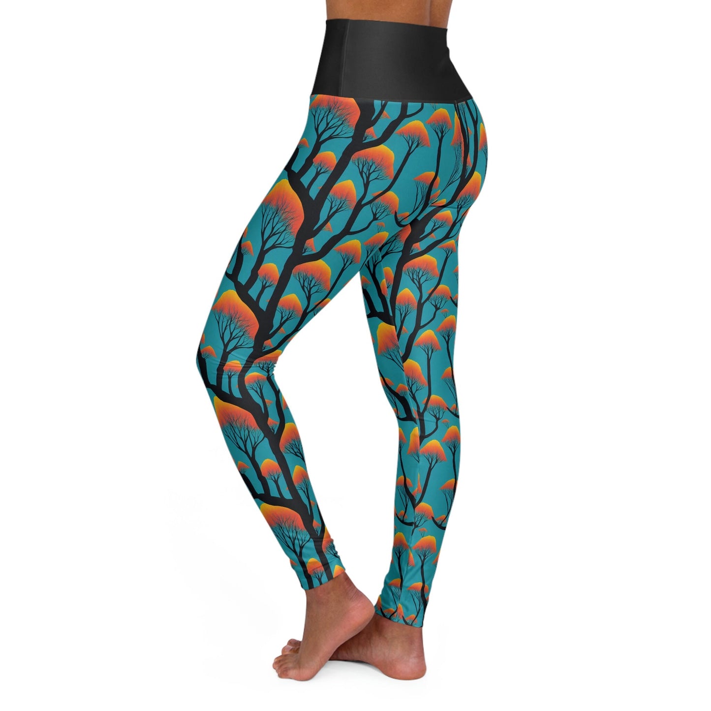 Orange Forest High Waist Leggings, Yoga Leggings, Printed Tree Leggings, Fitness Leggings for Women, Gym Leggings