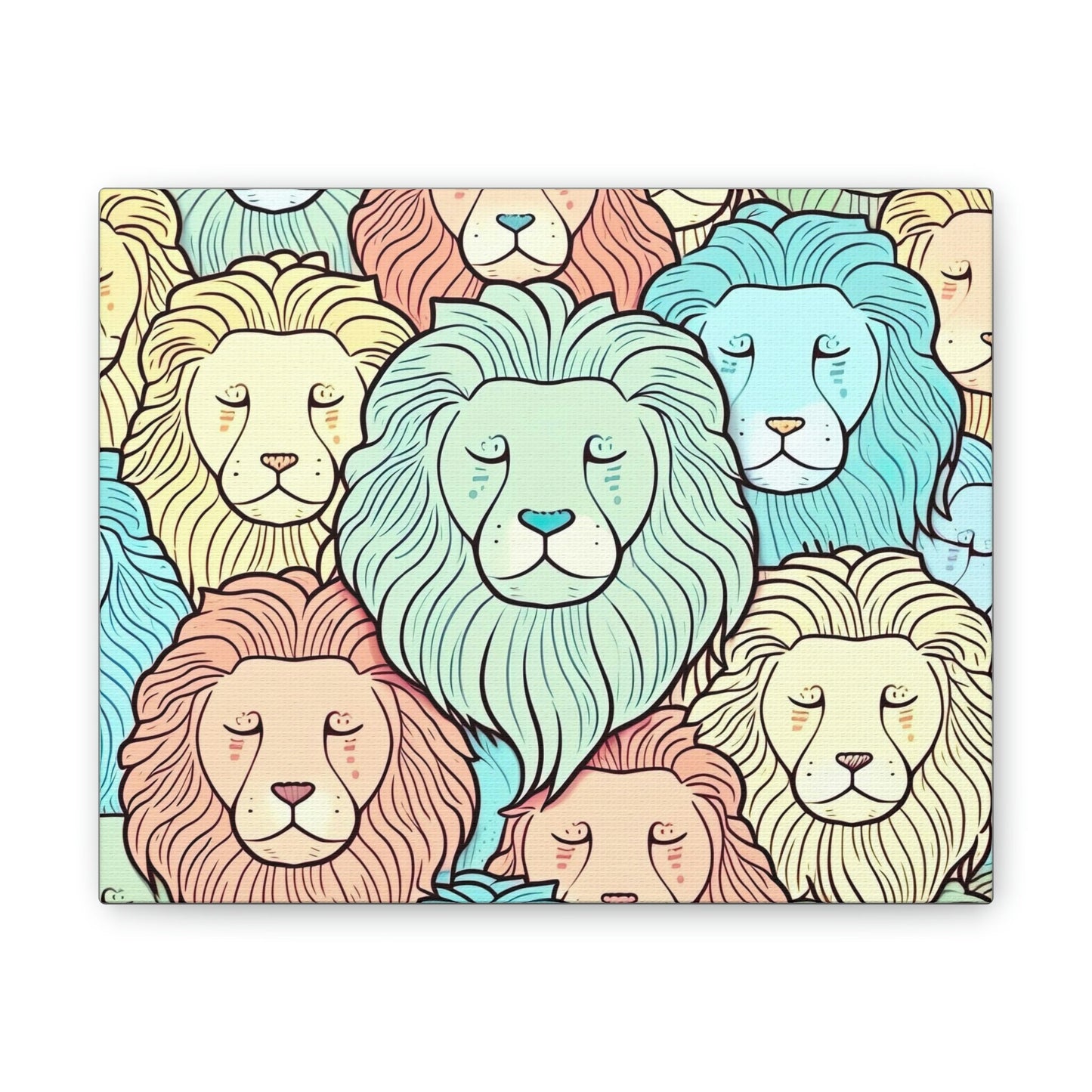 Lions Pastel Canvas Wall Art, Jungle Wall Art, Fun, Animal Art Print, Colourful Poster, Quirky Animal Wall Art