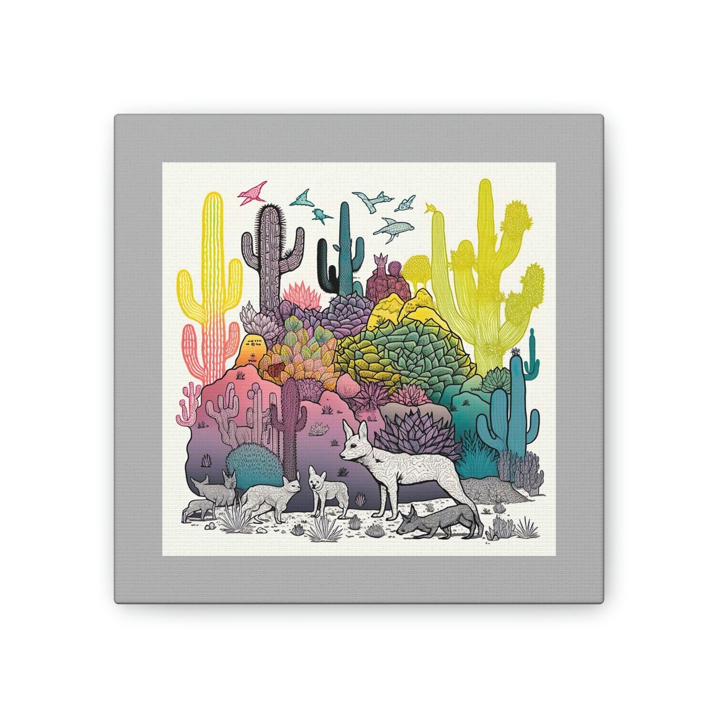 Coyote Art Print, Cactus Art Print, Nature Wall Art, Wildlife Art, Animal Wall Decor, Gallery Wall Prints, Animal Lover Gift