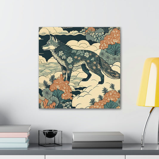 Floral Fox Canvas Wall Art, Wildlife Art Animal Wall Decor, Floral Decor Fox Wall Art, Nature Flowers Wall Art, Housewarming Gift