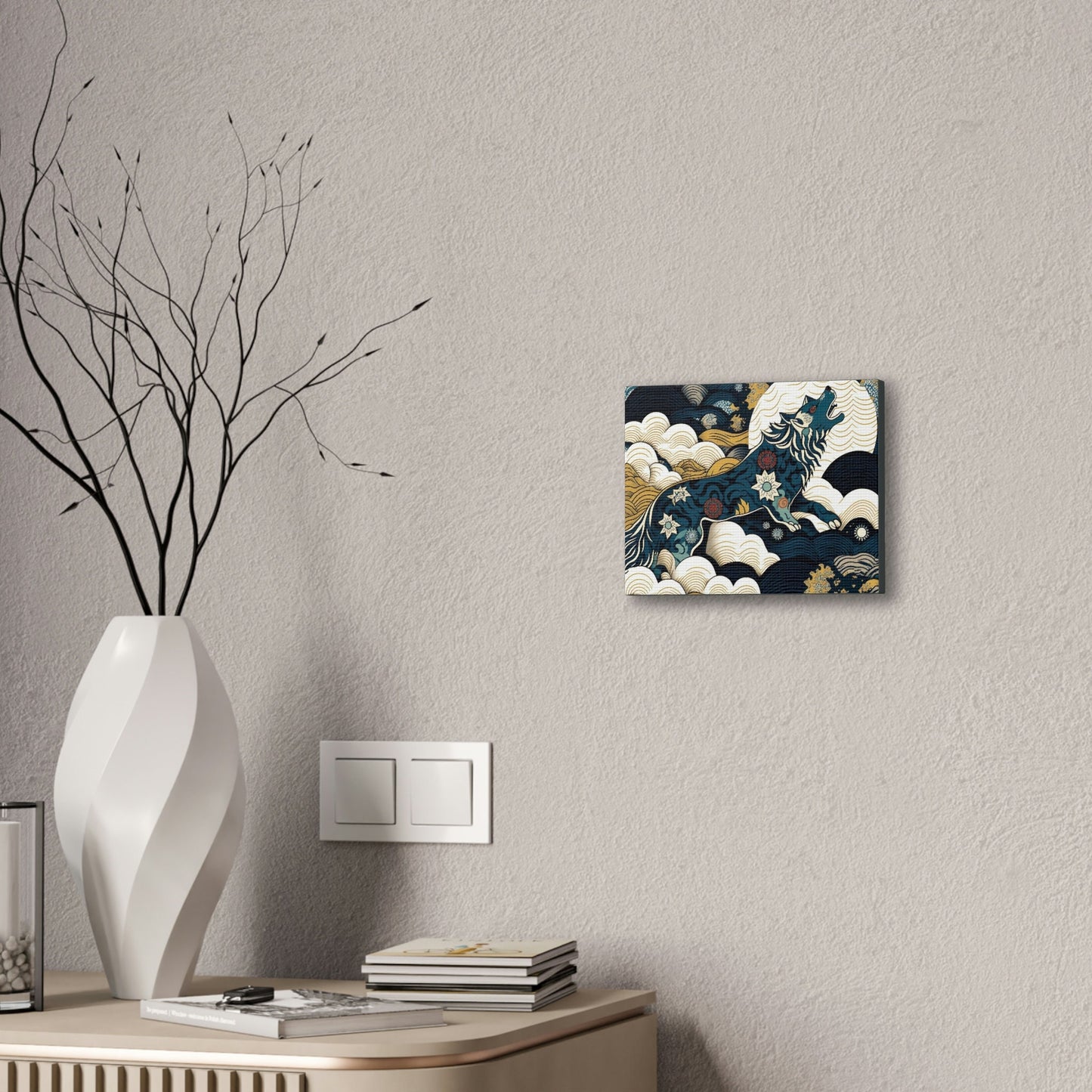 Howling Wolf Moon Wall Art, Wildlife Art Animal Wall Decor, Floral Decor Wolf Wall Art, Nature Canvas Wall Art, Housewarming Gift