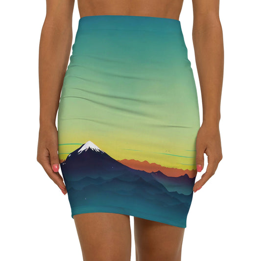 Mountain Sunrise Skirt, High Waist Summer Skirt, Cute Designer Skirt, Women's Mini Skirt, Pencil Skirts for Women