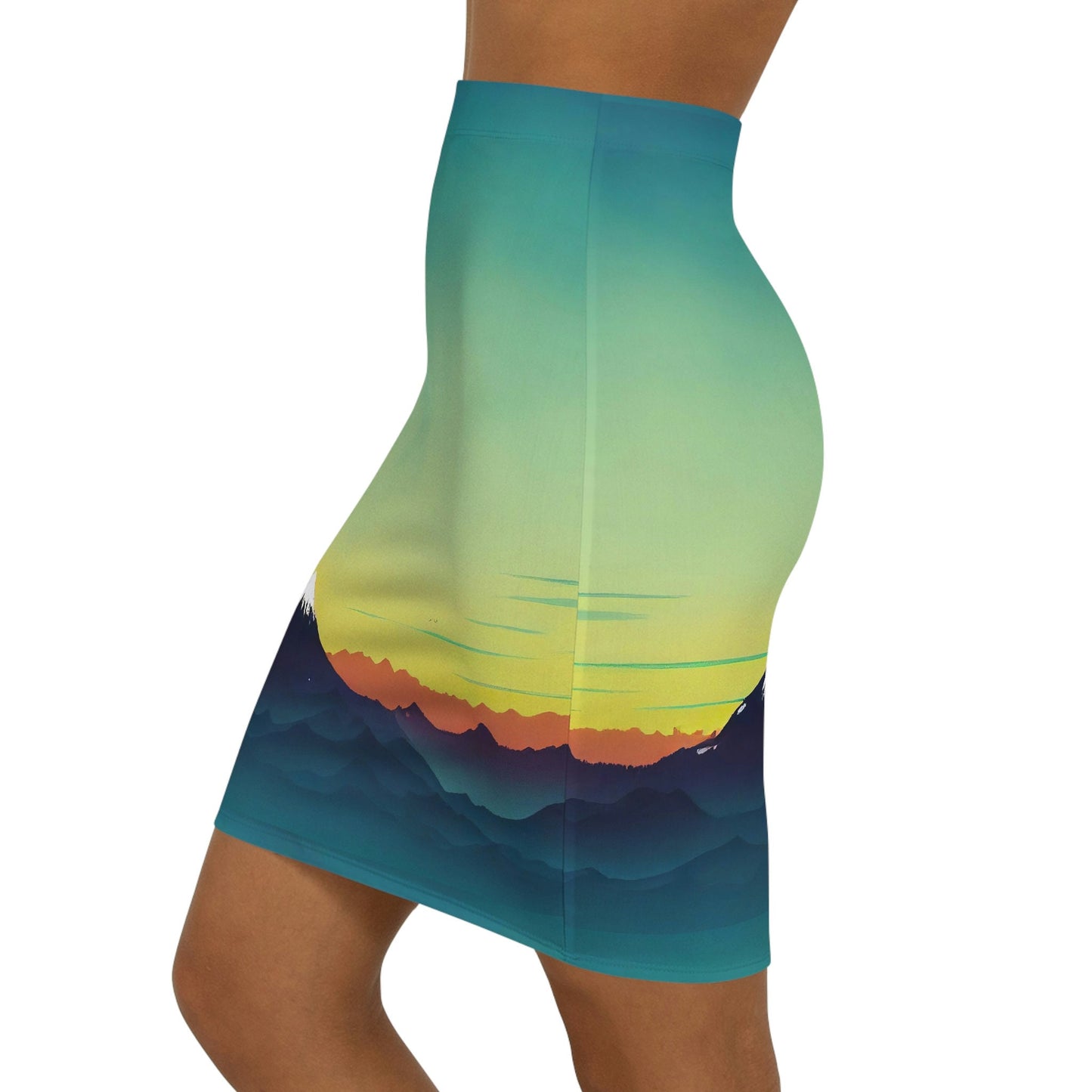 Mountain Sunrise Skirt, High Waist Summer Skirt, Cute Designer Skirt, Women's Mini Skirt, Pencil Skirts for Women