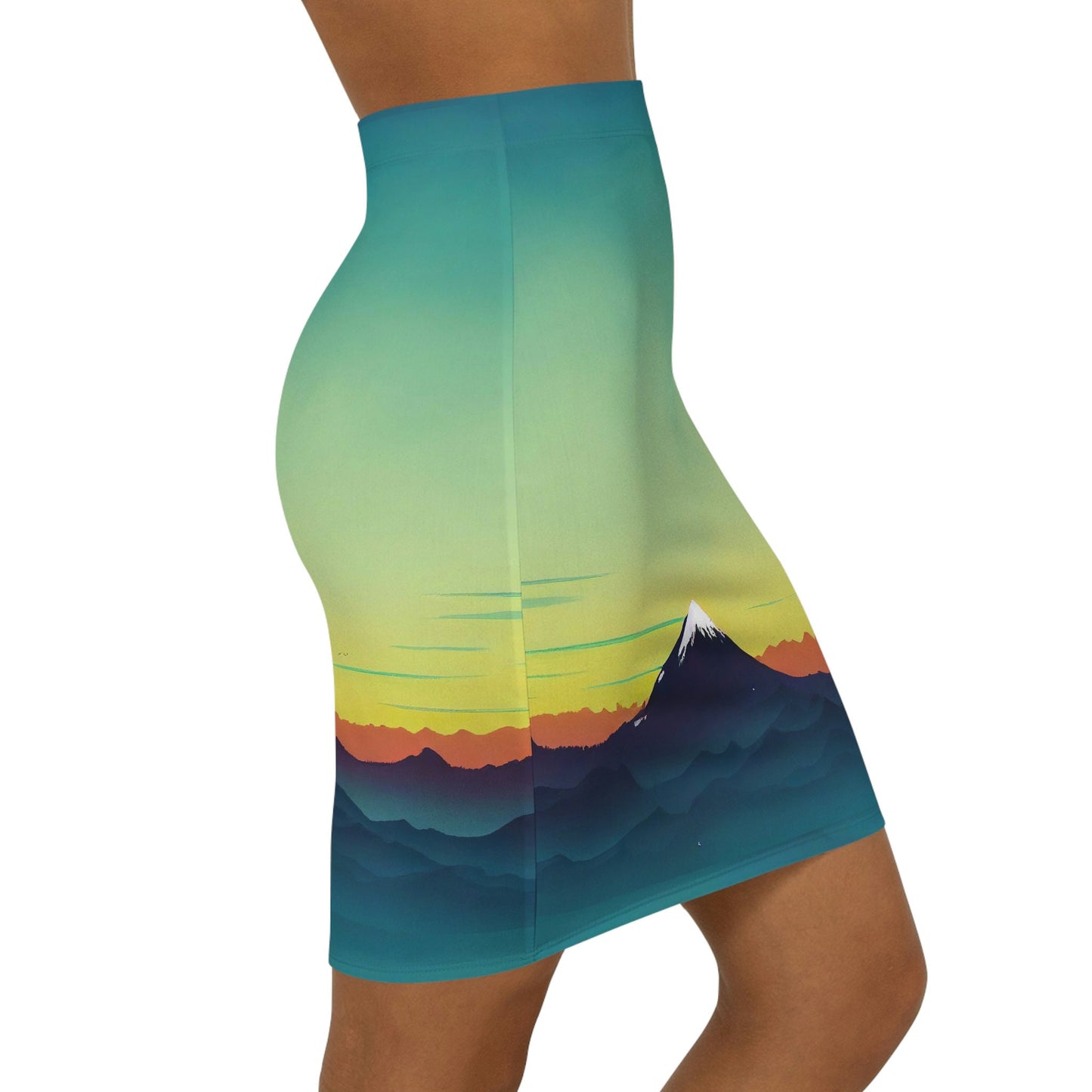 Mountain Sunrise Skirt, High Waist Summer Skirt, Cute Designer Skirt, Women's Mini Skirt, Pencil Skirts for Women