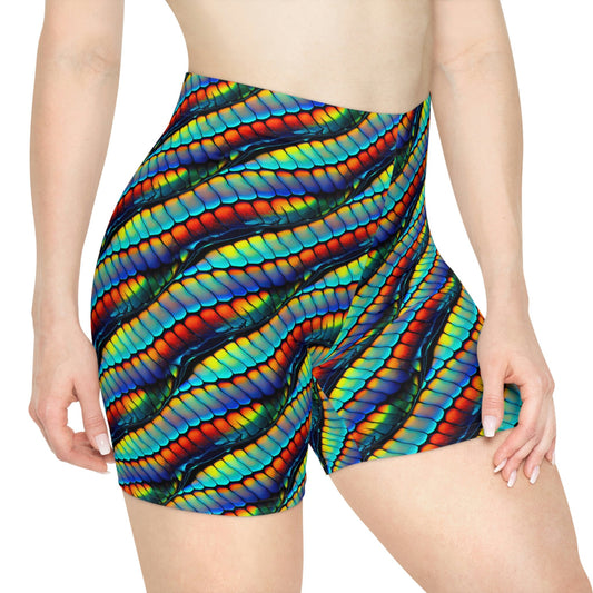 Rainbow Scales Women Biker Shorts, Colorful Clothing Workout Shorts, Gym Shorts, Sexy Booty Shorts, Graphic Shorts