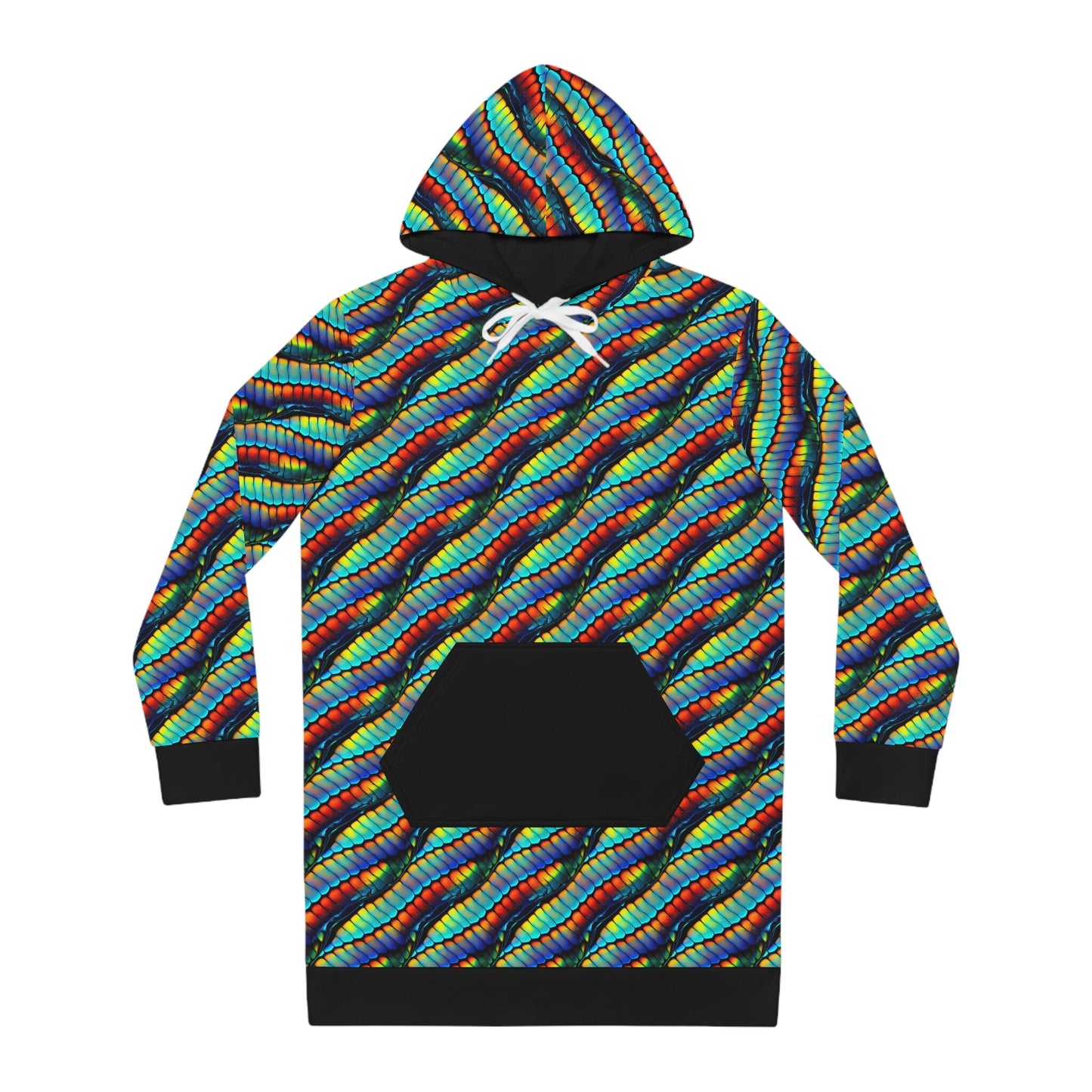 Colorful Rainbow Hoodie Dress, Long Sleeve Streetwear Hoodie Dress, Oversized Womens Hoodie, Winter Rainbow Dress