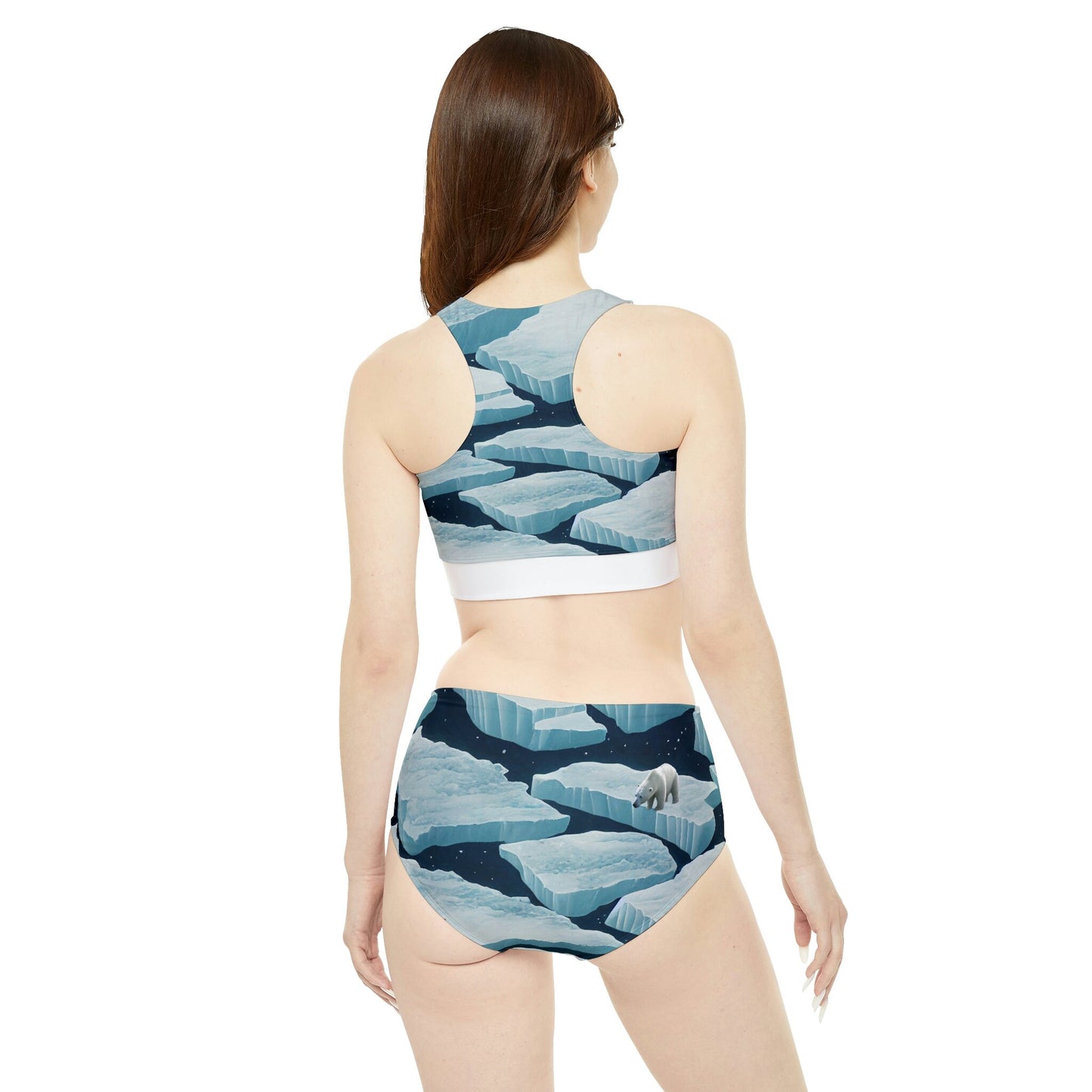 Polar Bear Sporty Bikini, Icebergs High Waisted Bikini, Sports Teen Bikini, String Bikini Set, Handmade Bikini for Girls