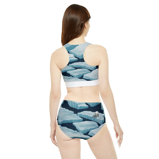 Polar Bear Sporty Bikini, Icebergs High Waisted Bikini, Sports Teen Bikini, String Bikini Set, Handmade Bikini for Girls