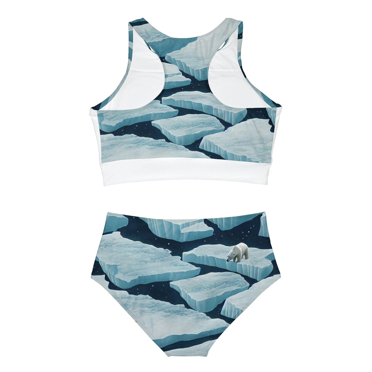 Polar Bear Sporty Bikini, Icebergs High Waisted Bikini, Sports Teen Bikini, String Bikini Set, Handmade Bikini for Girls